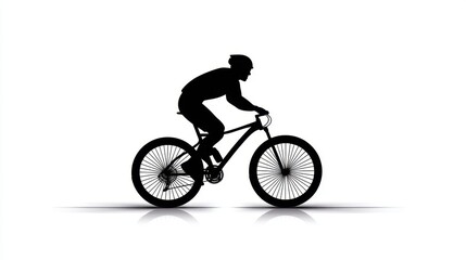 Fototapeta premium Silhouette of Cyclist Riding Mountain Bike Against White Background