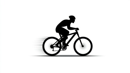 Naklejka premium Silhouette of a Cyclist Riding a Mountain Bike with Motion Blur Effect Against a Minimalist White Background