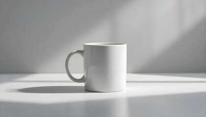 Obraz premium Minimalist White Coffee Mug with Shadow on Clean Background