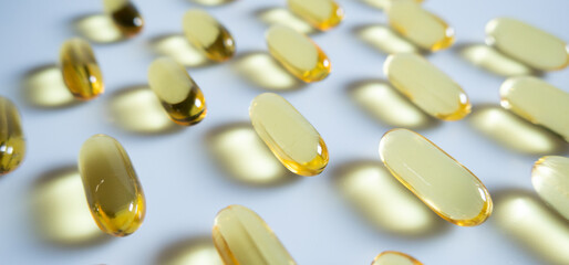 Close up fish oil capsule on white background