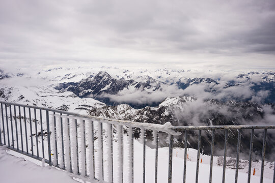Another onset of winter in May, panorama from the summit station of the Nebelhorn, 2224m, to H&ouml;fats, 2259m, Allg&auml;u Alps, Allg&auml;u, Bavaria, Germany
