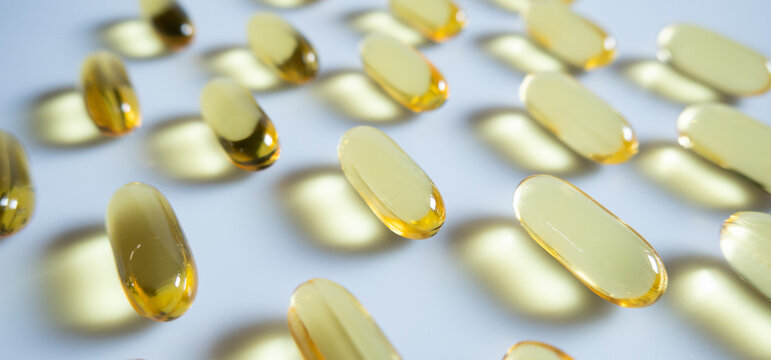 Close up fish oil capsule on white background