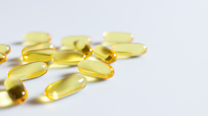 Close up fish oil capsule on white background