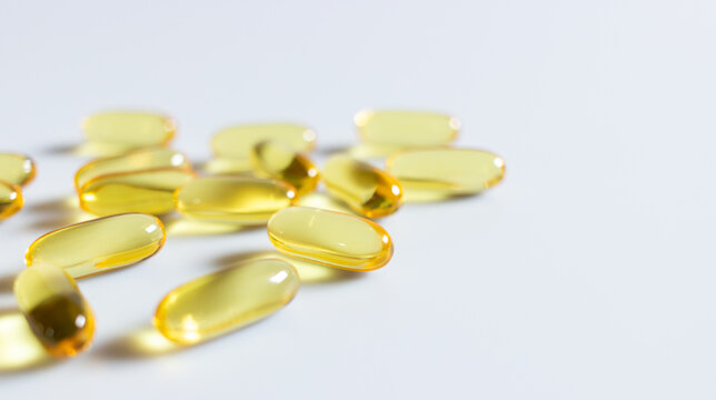 Close up fish oil capsule on white background