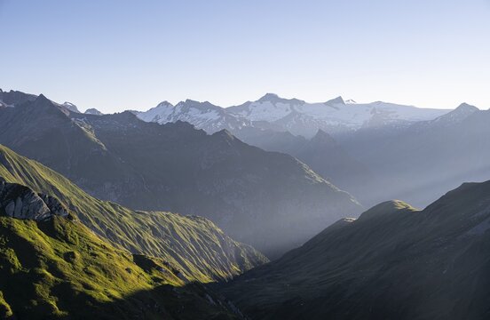 Alpine panorama, view from the Bachlenkenkopf, Gro&szlig;er Geiger and Gro&szlig;venediger, high mountains, Venediger Group, Hohe Tauern, Austria