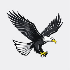 Fototapeta premium Eagle in flight, eagle, eagle in the form of a black vector silhouette illustration, featuring flying wings and art design inspired by wildlife and freedom