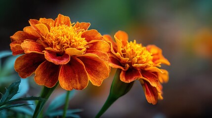 Fototapeta premium Brilliant Orange and Yellow Marigolds in Full Bloom