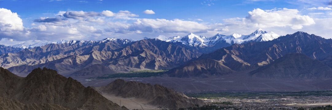 Panorama from Tsenmo Hill over Leh, Ladakh, Jammu and Kashmir, India