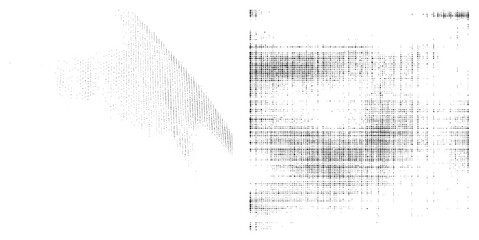 Obraz premium Vector graphic composed of halftone dots creating abstract forms, minimalist design, digital art, graphic element, isolated, modern aesthetic.