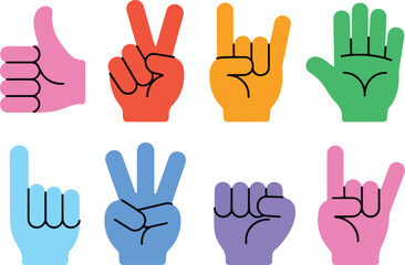 Fototapeta premium Hand Gesture Outline Icon Set Thumbs Up, Peace Sign, Fist, and Counting Fingers