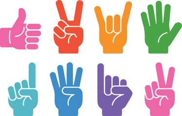 Hand Gesture Outline Icon Set  Thumbs Up, Peace Sign, Fist, and Counting Fingers