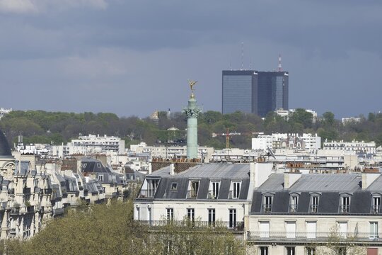View from the Institut du Monde Arabe, Arab World Institute, to the Place de la Bastille and the rooftops of Paris, &Icirc;le-de-France, France