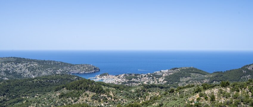 View of the coastal town of Port de S&oacute;ller, Majorca, Balearic Islands, Spain