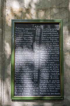 Chalkboard, Tapas Restaurant, Barcelona, Catalonia, Spain