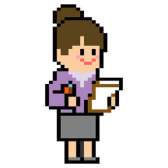 Fototapeta premium Business woman Holding Clipboard Notes Pixel
