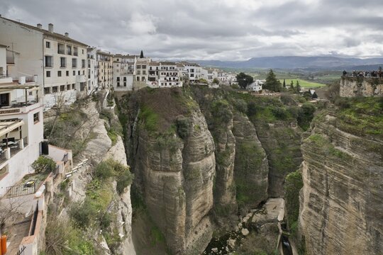 Houses at the gorge El Tajo, Ronda, Andalusia, Spain