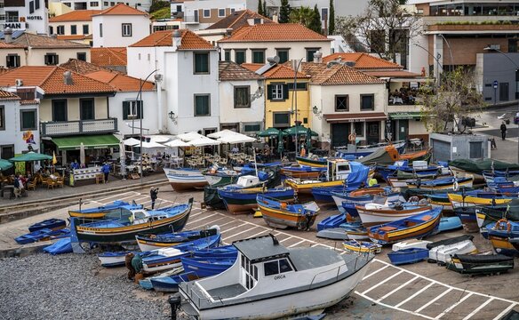 Fishing boats and houses, C&acirc;mara de Lobos, Madeira, Portugal