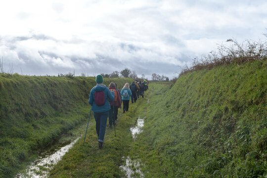 Groupe de randonneurs sur un sentier en Bretagne