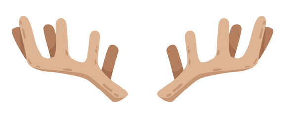 Fototapeta premium Pair of cartoon animal horns in brown shades isolated on white for decoration or design vector illustration