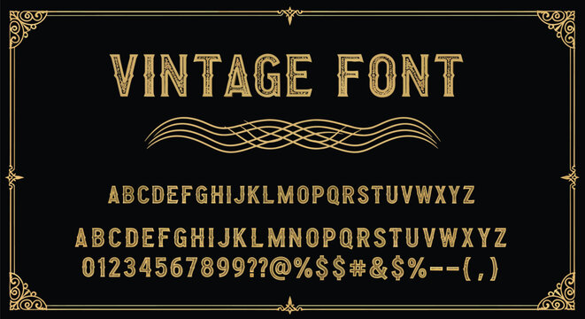 Vintage Font Alphabet and Numbers Display.