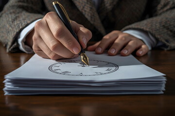 Naklejka premium Close up of hand using fountain pen to plan time on paper