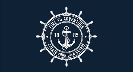 Vintage Nautical Anchor Ship Wheel Emblem Design. © Rum