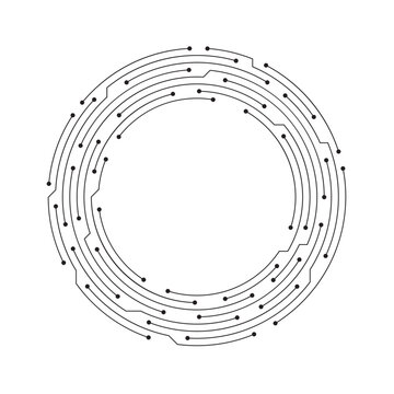 Circuit board circle line dots connection isolate on background. Tech design elements.  Integrated motherboard, connections. Abstract tech circuit, HUD element. Vector illustration.