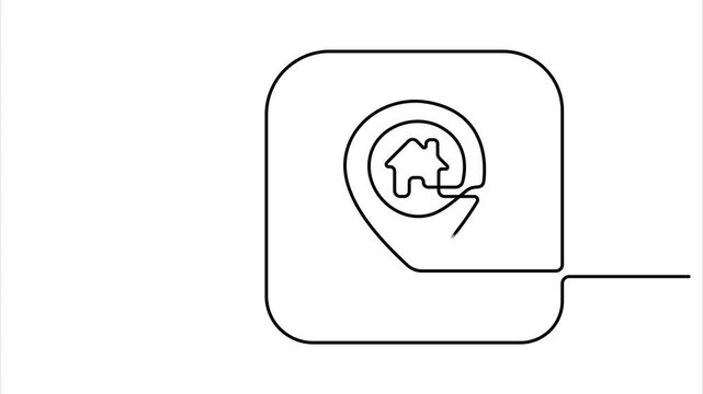 Animated Location icon concept one line drawing. Continuous line draw design graphic vector, Continuous line drawing of Home location map isolated on white background.