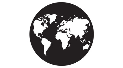Obraz premium Black and White World Map Globe Vector Icon