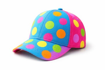 Fototapeta premium A playful baseball cap with polka dots in a bold and colorful split design