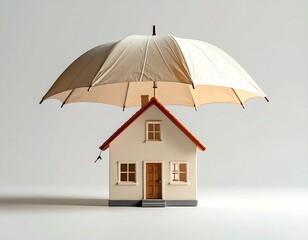 Home Insurance Concept with Mini House and Umbrella