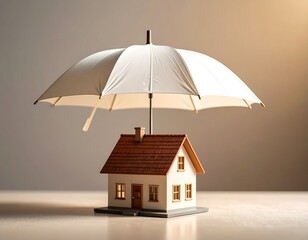 Home Insurance Concept with Mini House and Umbrella