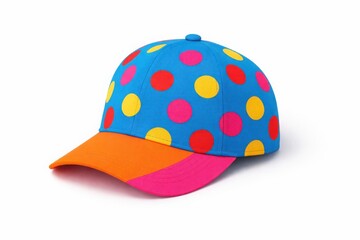 Fototapeta premium Two tone blue baseball cap with pink and yellow dots and vibrant pink visor for children
