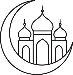 Obraz premium Elegant silhouette of a mosque with domes and minarets against a white background