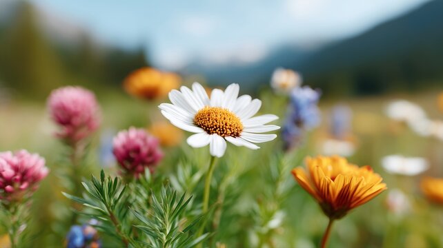 Ein lebendiges Blumenfeld in voller Bl&uuml;te, das die Essenz der Natur und die Freude des Fr&uuml;hlings einf&auml;ngt.
