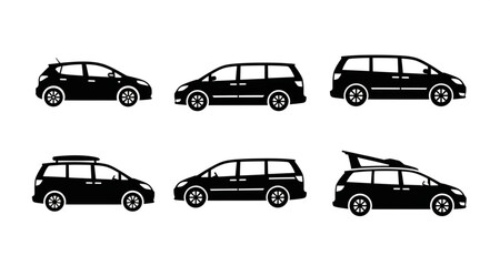 Fototapeta premium Collection of black car silhouettes on white background.