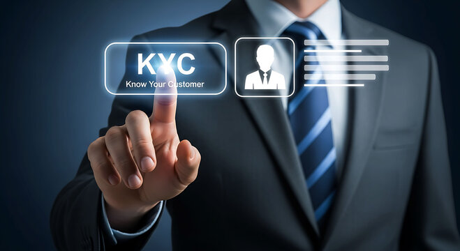 Businessman using KYC and NID digital identification verification system