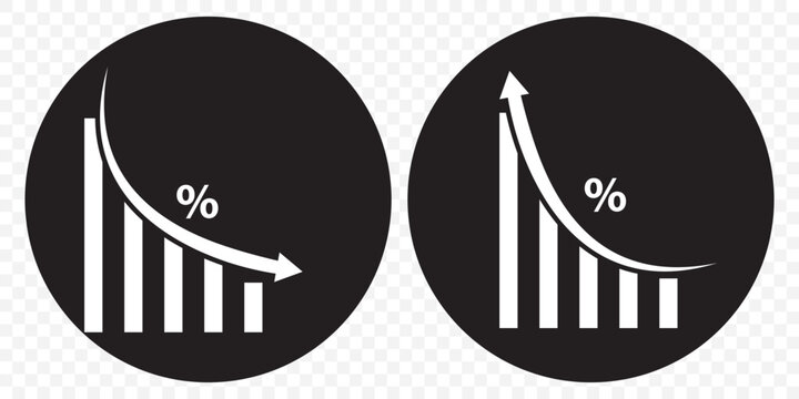 percentage icons, percent arrows icon set . with increase arrow up icon, decrease arrow down icon . profit and lose money vector icons On Transparent Background. EPS 10.
