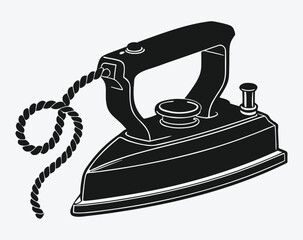 Vintage Clothes Iron with Twisted Power Cord, Black Silhouette