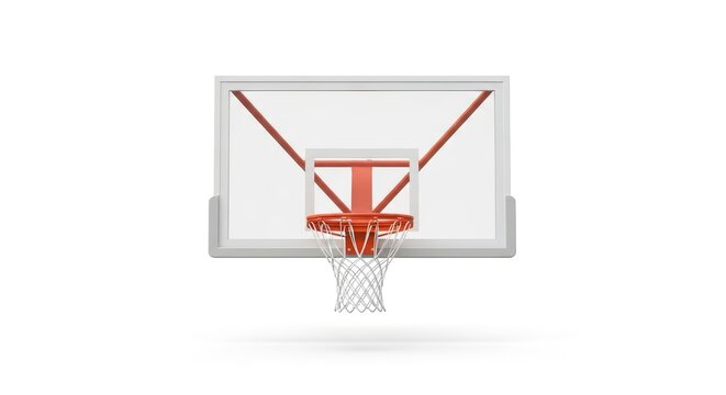 Professional basketball hoop and backboard with an orange rim and white net, isolated on a clean white background, ready for game play.