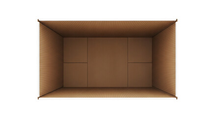 Empty brown cardboard box interior, isolated on transparent background