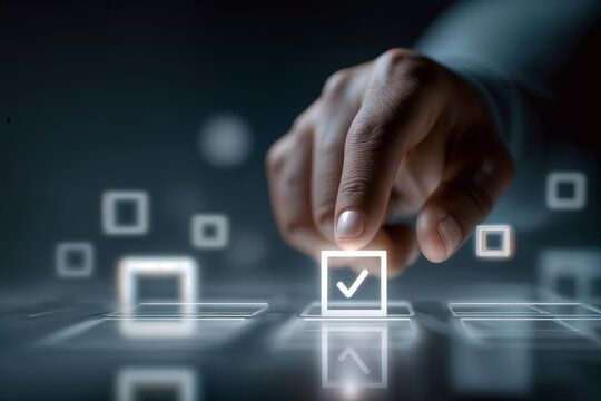 Free-Running Hand Selecting Digital Checkbox for High-Tech Decision-Making in a Futuristic