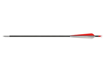 Close up of professional arrow with red fletching for archery isolated on transparent background