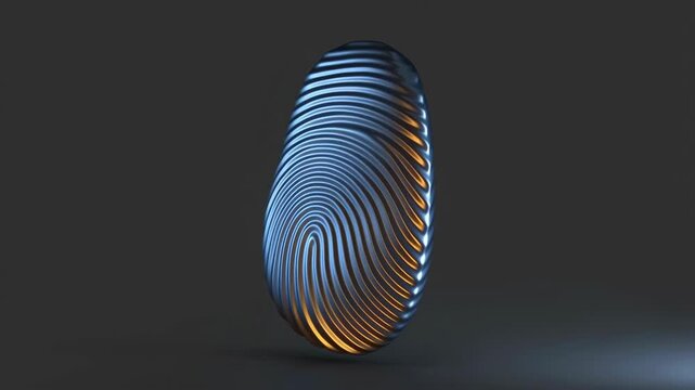 A mesmerizing abstract design featuring swirling blue and orange patterns in a smooth, rounded shape on a dark background