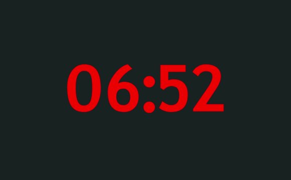 Animated countdown icon shows circular timer shrinking from full to empty over seven minutes thirty seconds, numerals ticking down smoothly, subtle glow pulsing each second.

