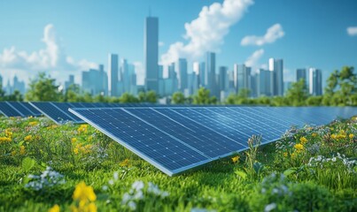 Fototapeta premium Solar-powered cities with advanced energy systems, sustainable future technology, 3D illustration