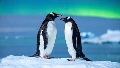 Fototapeta premium Penguins Standing on Iceberg in Antarctica.