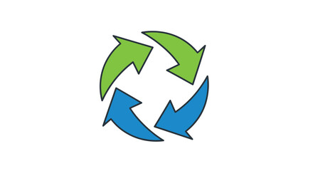 Obraz premium Circular flow arrows icon. Hand-drawn blue and green arrows forming a continuous cycle, loop, rotation, or process diagram.