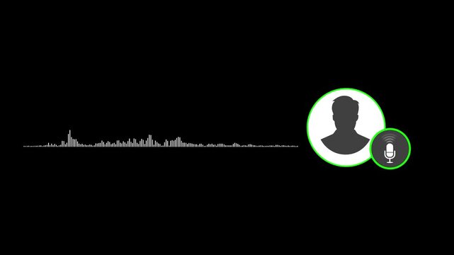 Virtual male character interview voice animation voice recording and podcast mic microphone button icon animation video. music equalizer signal chart voice symbol. Motion graphics of music concept