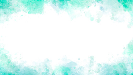 水彩風の爽やかな青緑フレーム背景｜水彩、背景、余白、テクスチャ